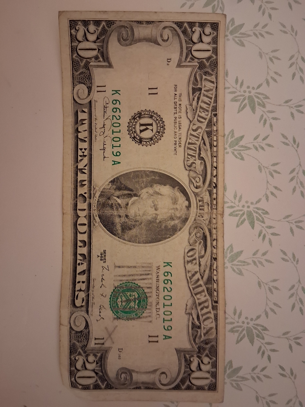 1988A $20 Dollar Bill Multiple Errors,entire Left Side Shifted.extremely Rare.